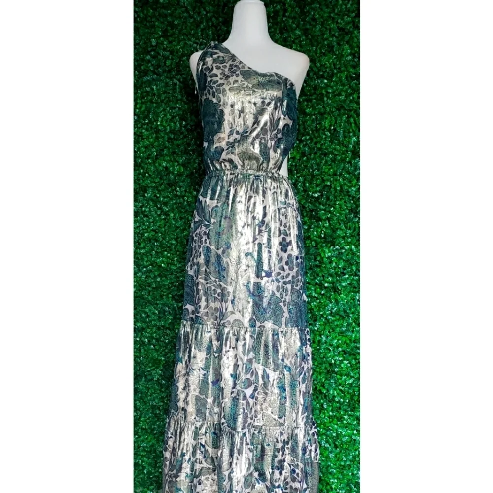 LAST ONE - J.Crew Collection one-shoulder cutout dress in floral Lurex® chiffon